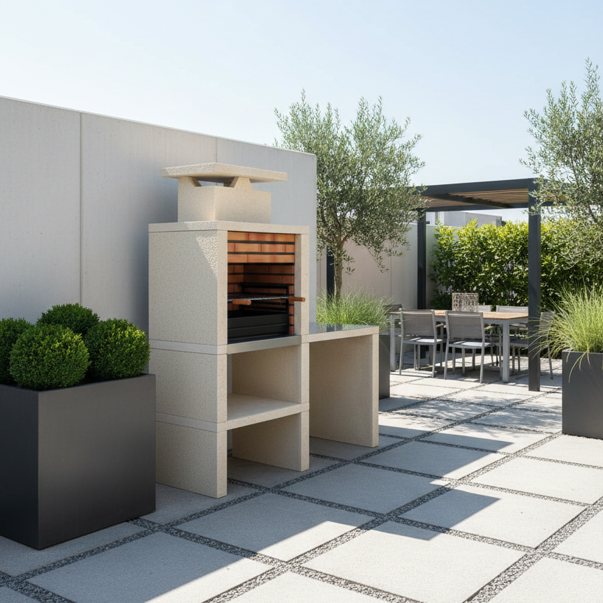 Nexa 607 – Barbecue moderno con piano di lavoro reversibile, griglia da 60×40 (mattoni grigi opzionali)