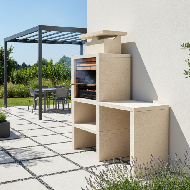 Nexa 607 – Barbecue moderno con piano di lavoro reversibile, griglia da 60×40 (mattoni grigi opzionali)