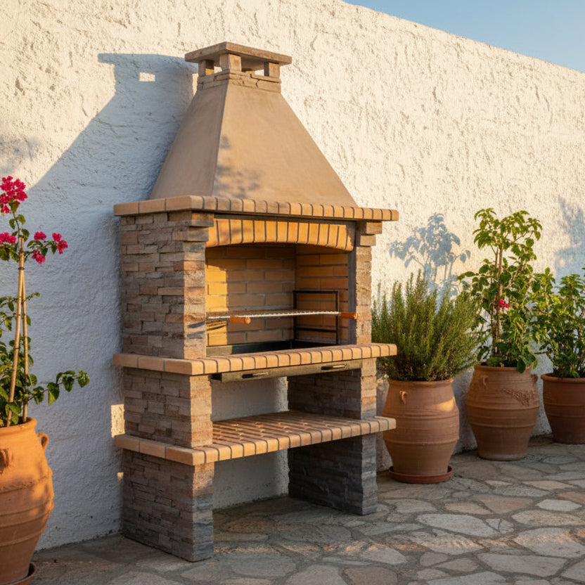 Barbecue Rivieira XL 420 – Modello in Pietra Ricostituita con Focolare Ampio e Griglia Regolabile