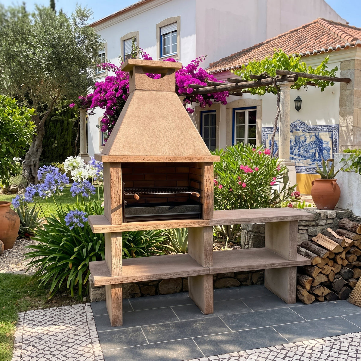 Terra 40 – Barbecue in pietra ricostituita con griglia da 60 cm e piano di lavoro (acciaio inox opzionale)