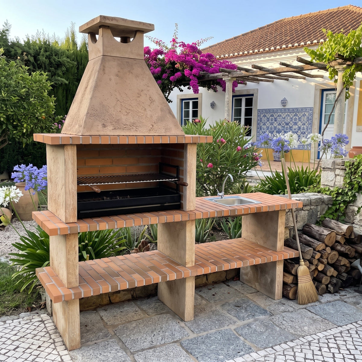 Terra 42 – Barbecue in pietra ricostituita con griglia da 80 cm e lavello a scelta