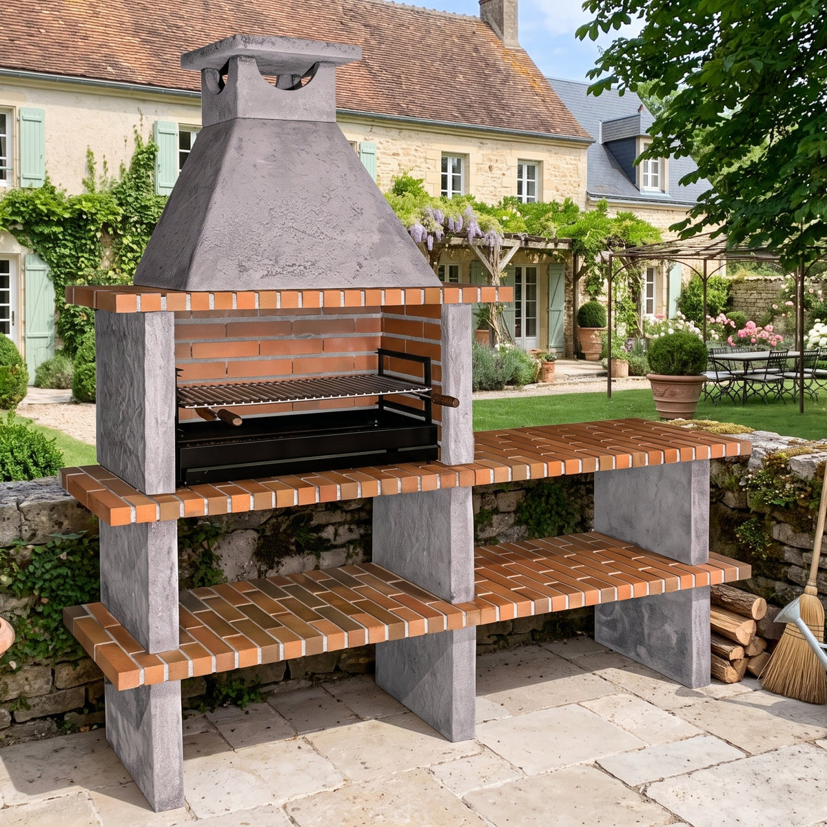 Terra 42 – Barbecue in pietra ricostituita con griglia da 80 cm e lavello a scelta